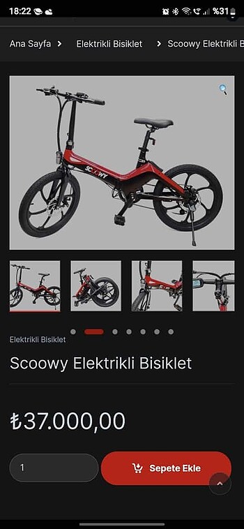 diğer Beden kırmızı Renk Elektrikli Bisiklet Scoowy 350 W
