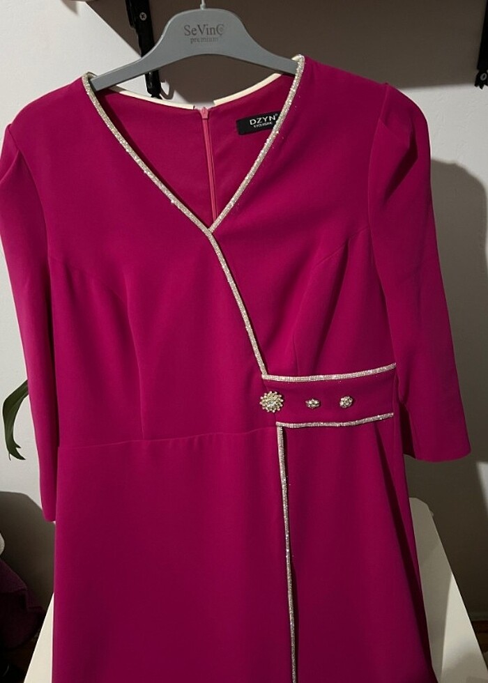 Fuşya Taşlı Detaylı Abiye - Görsel 3