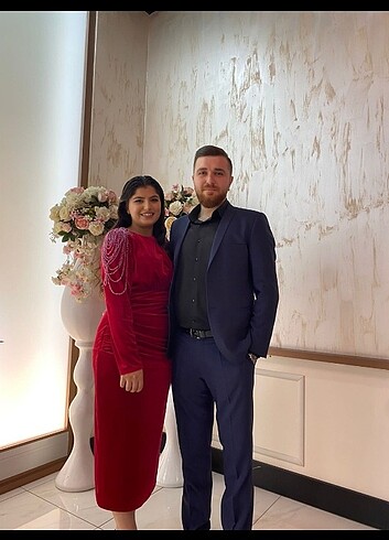 Kırmızı Boncuk Detaylı Abiye - Görsel 3