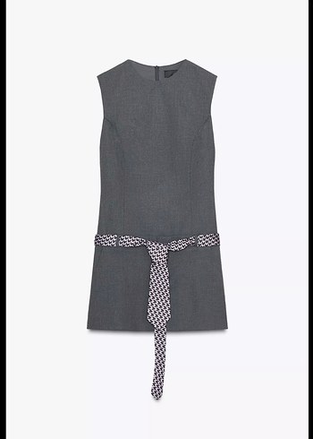 Zara Gri Kravatlı Mini Elbise - Görsel 2