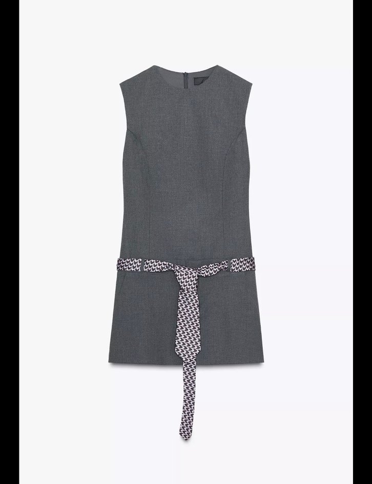 Zara Gri Kravatlı Mini Elbise - Görsel 2