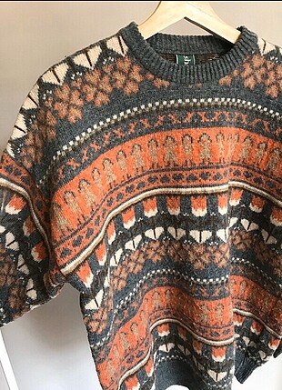 l Beden Vintage desenli oversize kazak