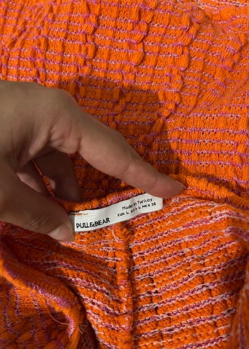 Pull and Bear Turuncu Bohem Örgü Midi Elbise