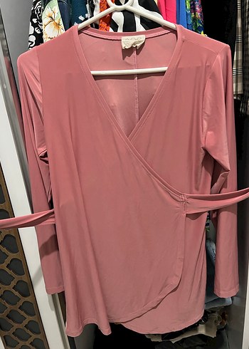 Pembe V Yaka Uzun Kollu bluz