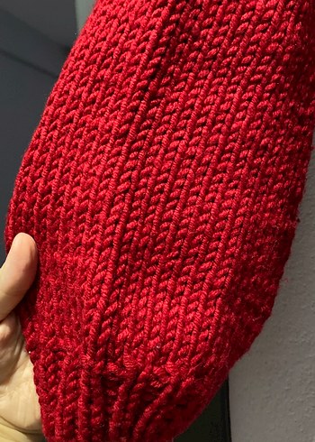 Parlak Kırmızı Kadın El Örmesi Kazak - Görsel 2