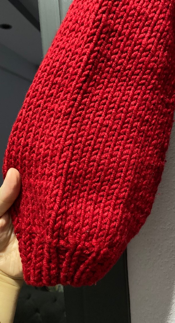 Parlak Kırmızı Kadın El Örmesi Kazak - Görsel 2