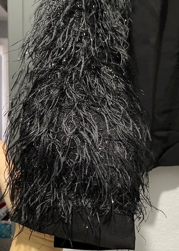 Tüy detaylı Siyah  Kadın Bluz - Görsel 2