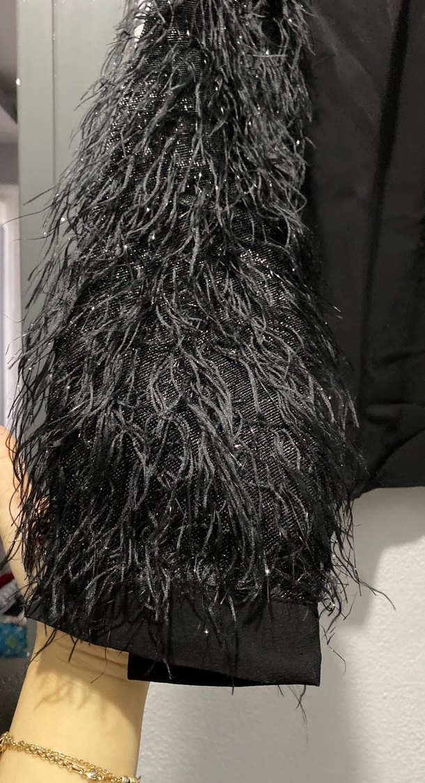 Tüy detaylı Siyah  Kadın Bluz - Görsel 2