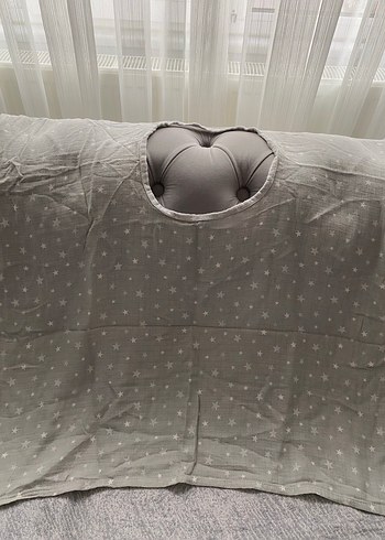 Gri müslin puset örtüsü be emzirme önlüğü - Görsel 3