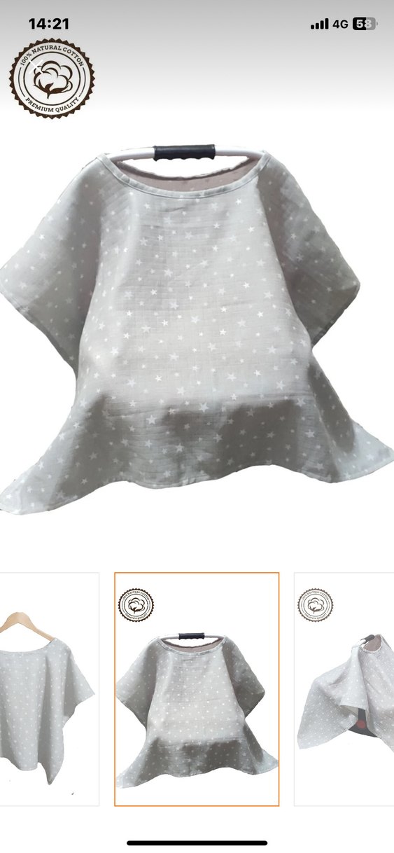 Gri müslin puset örtüsü be emzirme önlüğü - Görsel 4