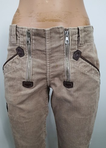 Bej Fitilli Kadife Vintage Kısa Kadın Pantolon - Görsel 2