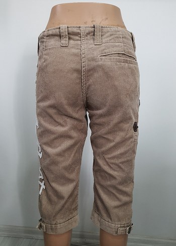 Bej Fitilli Kadife Vintage Kısa Kadın Pantolon - Görsel 4