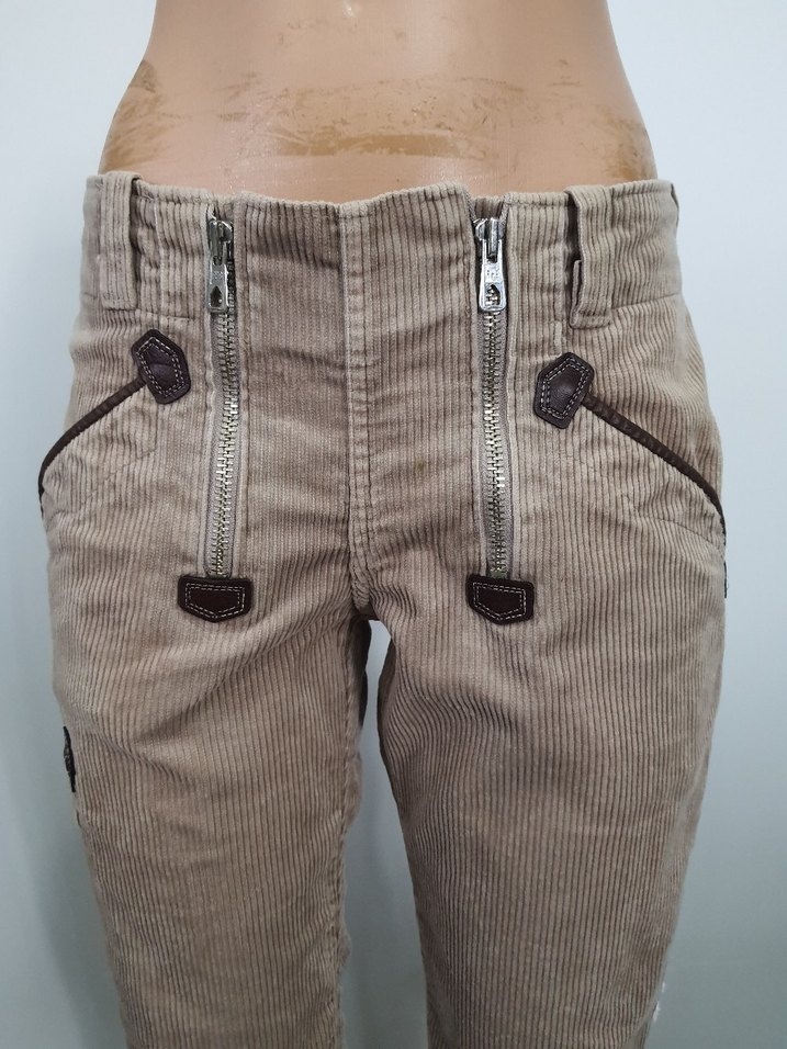 Bej Fitilli Kadife Vintage Kısa Kadın Pantolon - Görsel 2