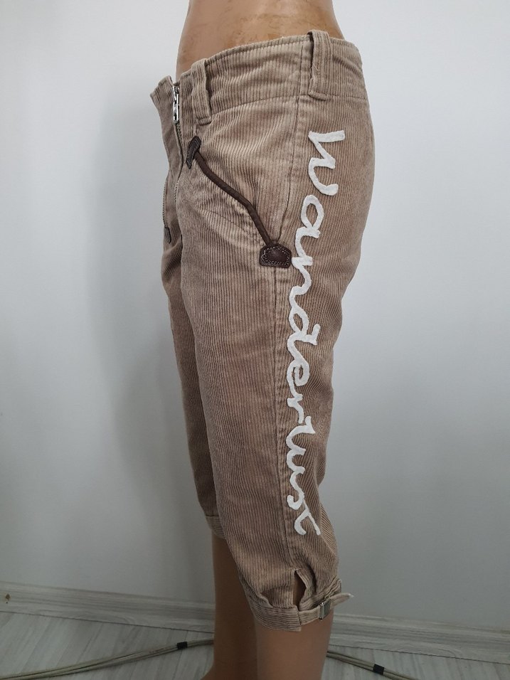 Bej Fitilli Kadife Vintage Kısa Kadın Pantolon - Görsel 3