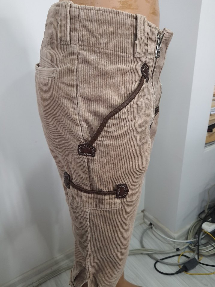 Bej Fitilli Kadife Vintage Kısa Kadın Pantolon - Görsel 5