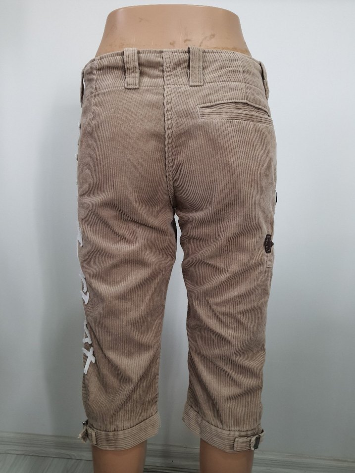 Bej Fitilli Kadife Vintage Kısa Kadın Pantolon - Görsel 4