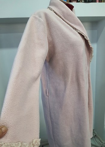 Pembe Uzun Kollu Yumuşak Polar Sabahlık - Görsel 2