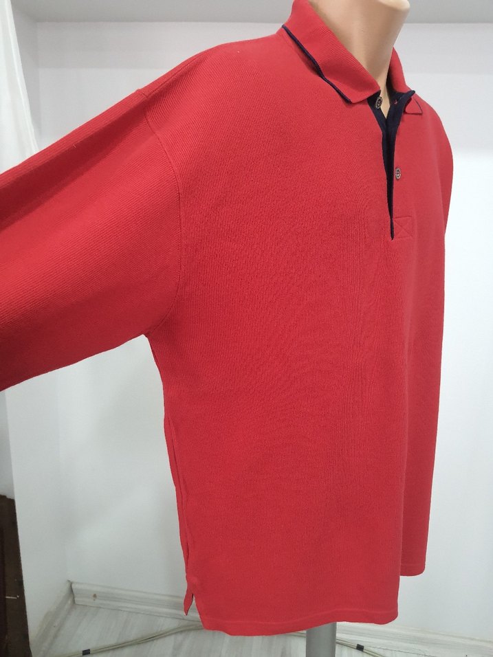 Kırmızı Erkek Uzun Kollu Polo Yaka Tişört - Görsel 2