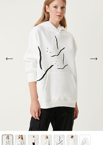 l Beden Beyaz Kapüşonlu Baskılı Oversize Sweatshirt