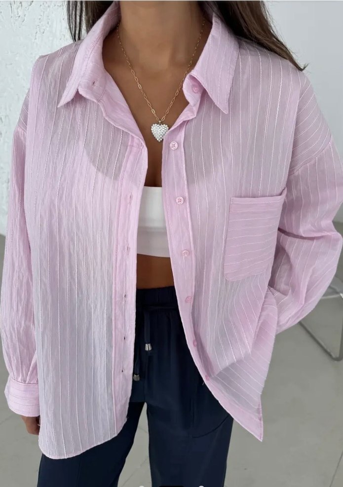 Pembe  Keten Gömlek - Görsel 2