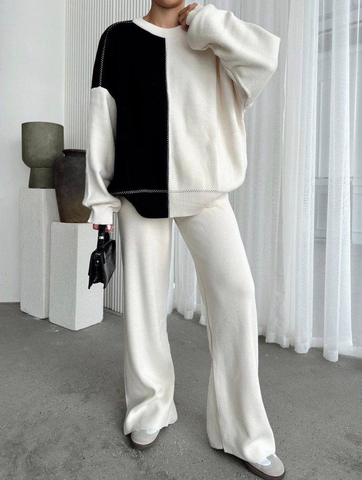 Kadın Siyah Beyaz Örgü Kazak - Görsel 2