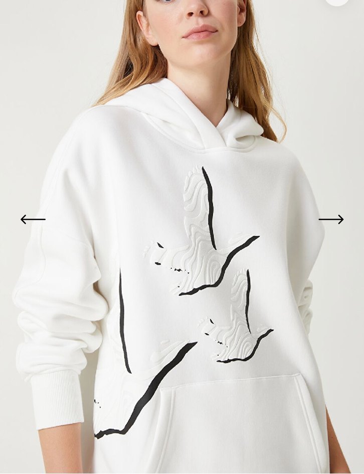 Nakışlı Kapüşonlu Salaş Beyaz Sweatshirt - Görsel 2