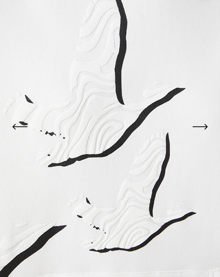 Nakışlı Kapüşonlu Salaş Beyaz Sweatshirt - Görsel 3