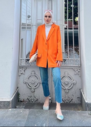 Turuncu Denim Kadın Blazer Ceket - Görsel 3