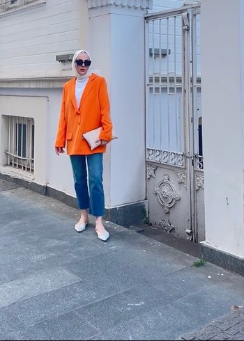 Turuncu Denim Kadın Blazer Ceket - Görsel 4