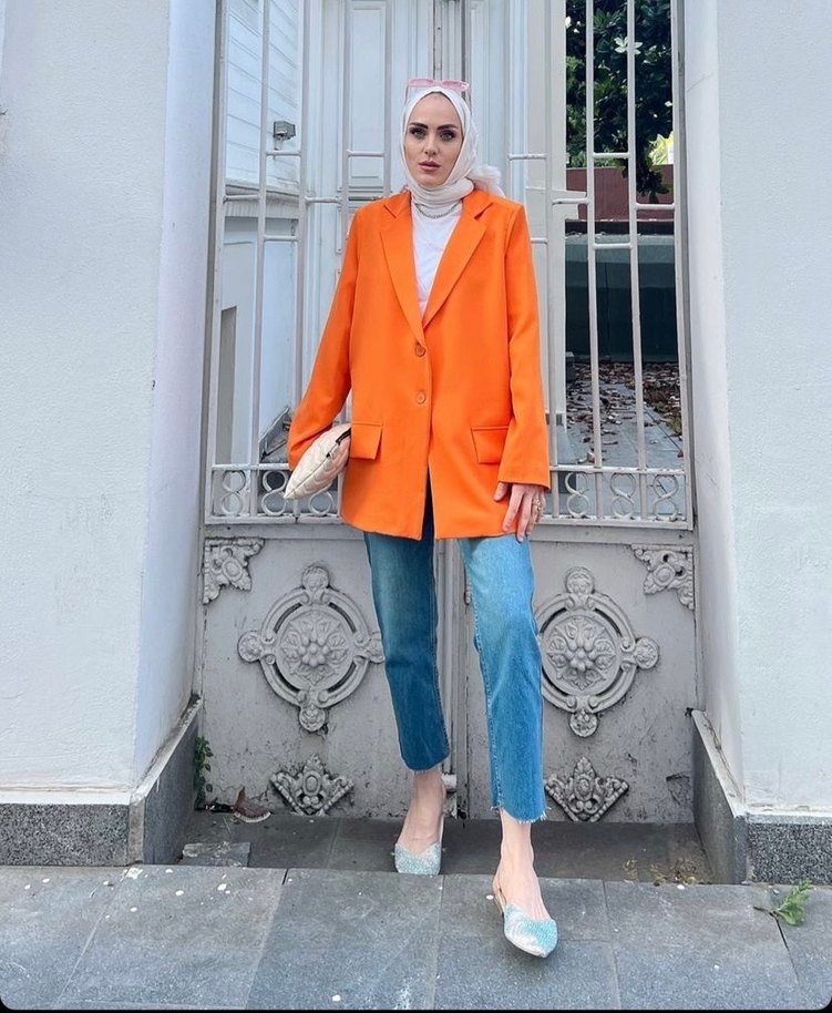 Turuncu Denim Kadın Blazer Ceket - Görsel 3