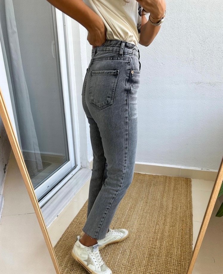 Gri Düğmeli Batik Desenli Kadın Jean - Görsel 3