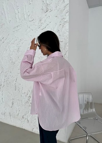 Pembe Düğmeli Keten Gömlek - Görsel 3