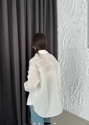 Beyaz Düğmeli Salaş Keten Gömlek - Görsel 2