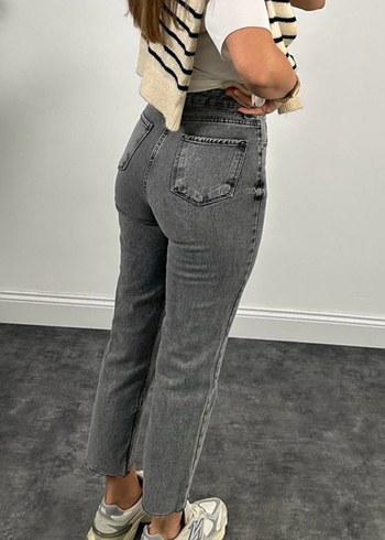 Zara Gri Zebra Desenli Midi Boy Kadın Jean