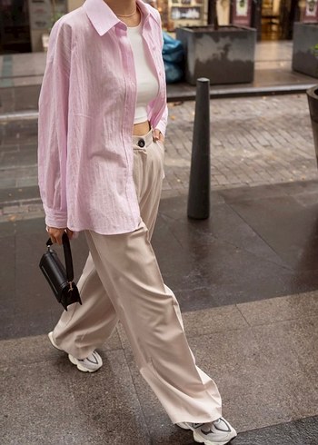 Zara Pembe Keten Salaş Kadın Gömlek