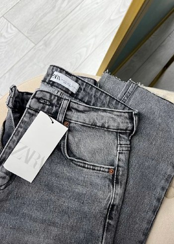 m Beden Düğmeli Gri Batik Desenli Kadın Kot Pantolon
