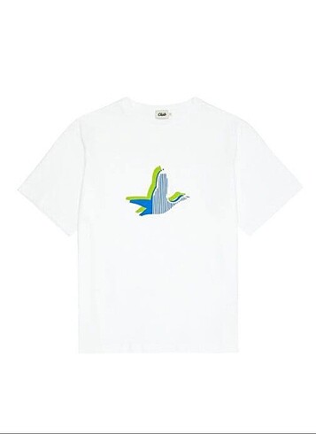 l Beden beyaz Renk Beymen beyaz kuş detaylı tshirt
