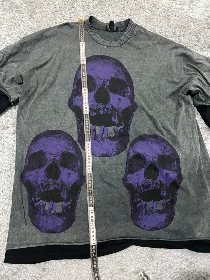 Oversize Uzun Kollu Kurukafa Tişört - Görsel 5