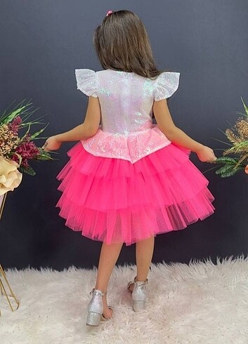 Tasarımcı Pullu Katkat Barbie Elbise Abiye Kostüm Beyaz