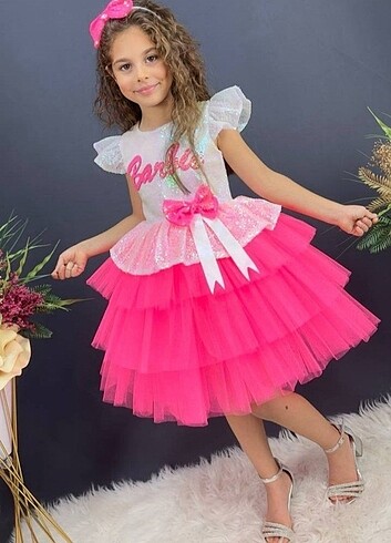 Pullu Katkat Barbie Elbise Abiye Kostüm Beyaz  