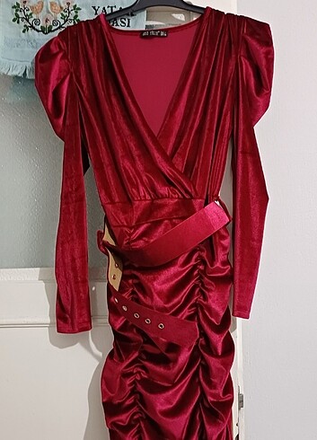l Beden bordo Renk Elbise