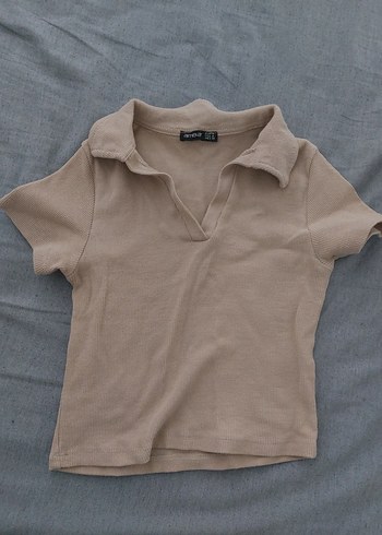 Kızlar için Bej Kısa Kollu Polo Tişört