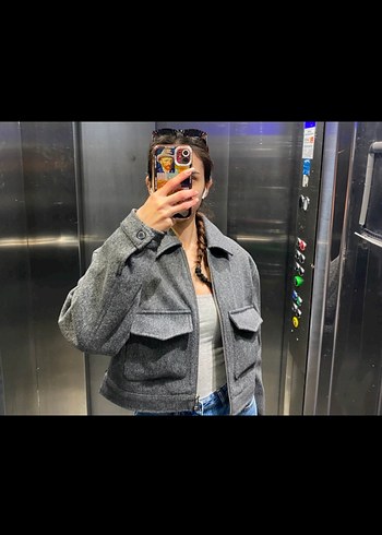 s Beden gri Renk Gri Denim Kadın Bomber Ceket