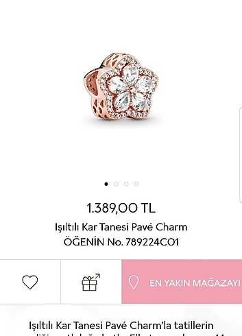 Pandora rose kar tanesi charm