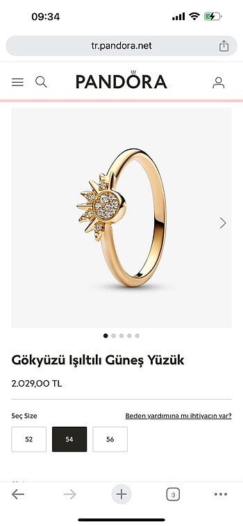 Pandora güneş yüzük 54 ve 56