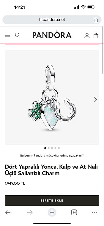 Pandora yonca charm