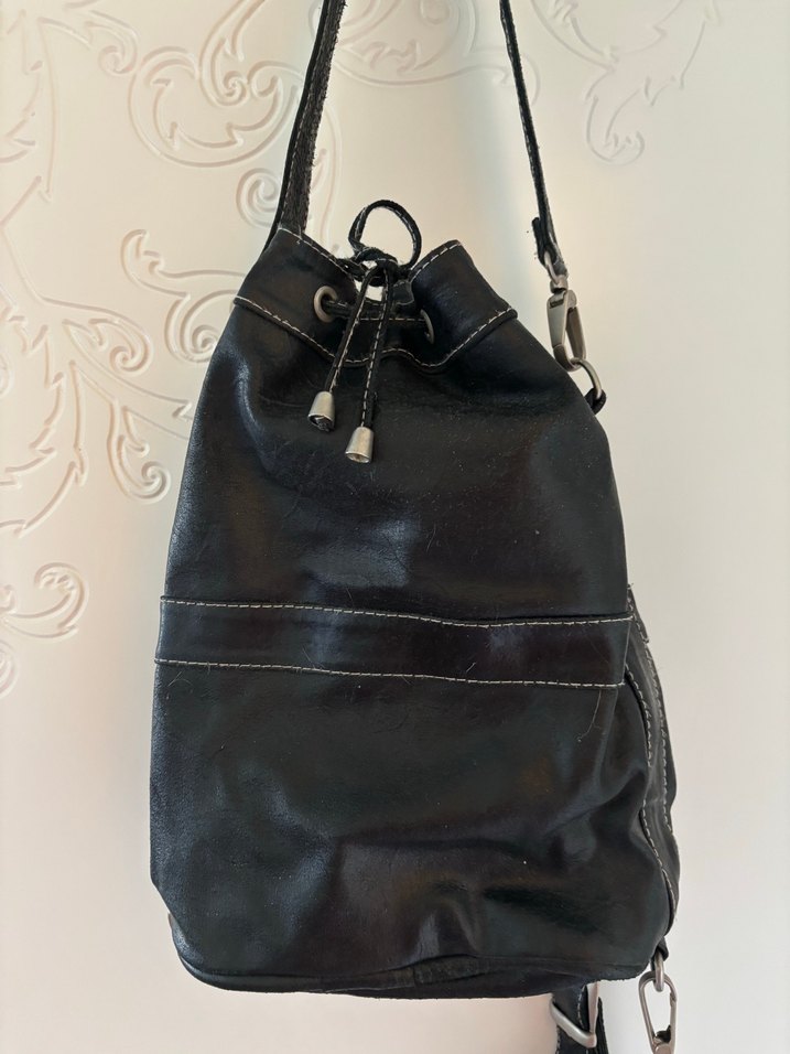 Siyah Deri Kemerli Goth Kadın Çanta - Görsel 2