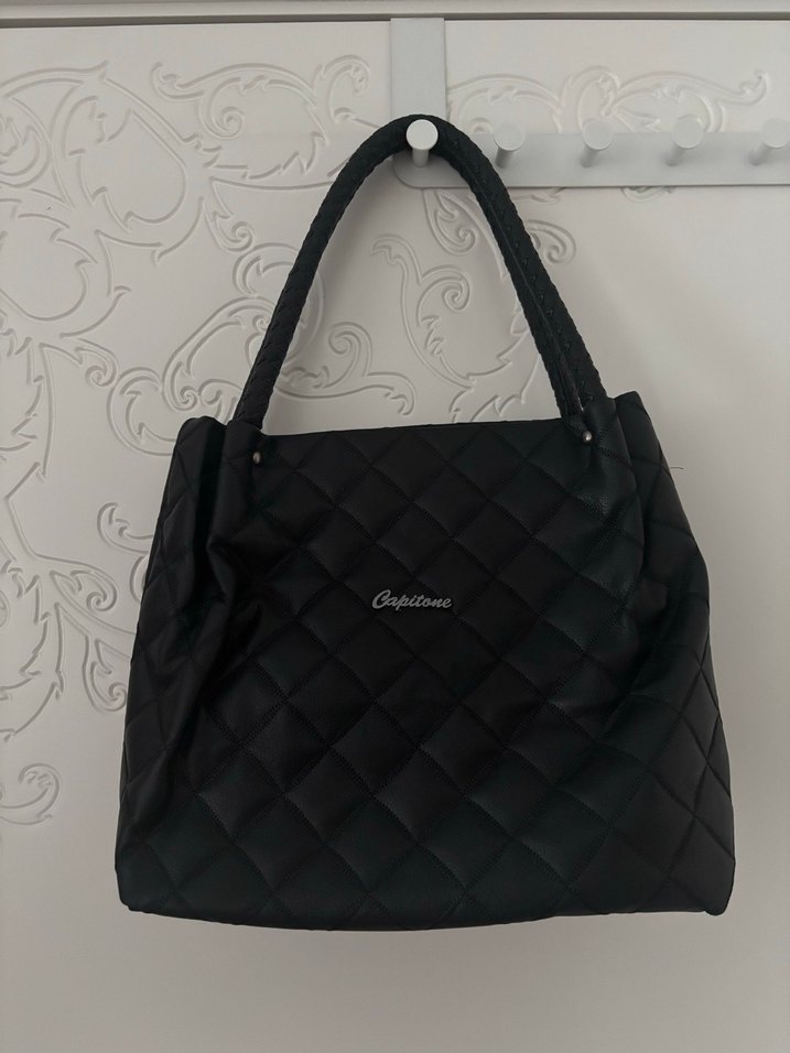 Capitone Siyah Deri Kadın Çanta - Görsel 2