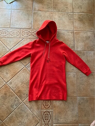 Twist kırmızı,Kapüşonlu, sweat elbise, uzun kollu, içi polar , k