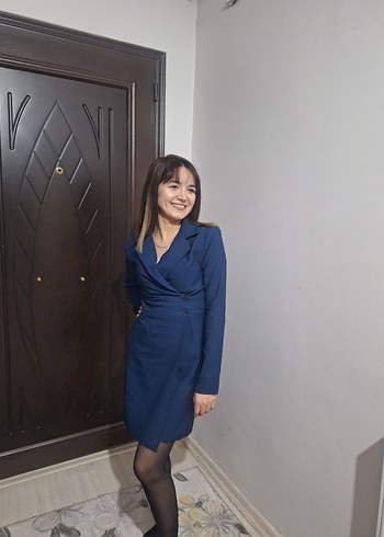 Lacivert Denim Midi İş Kadın Elbisesi - Görsel 2